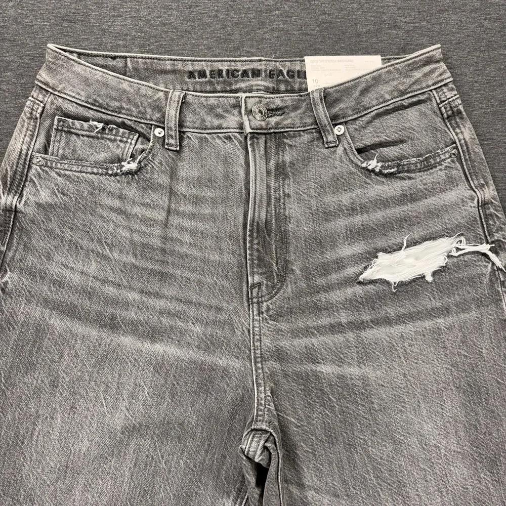 American Eagle Mom‎ Jeans Size 10 (30x28) Stretch Distressed Gray Regular NEW